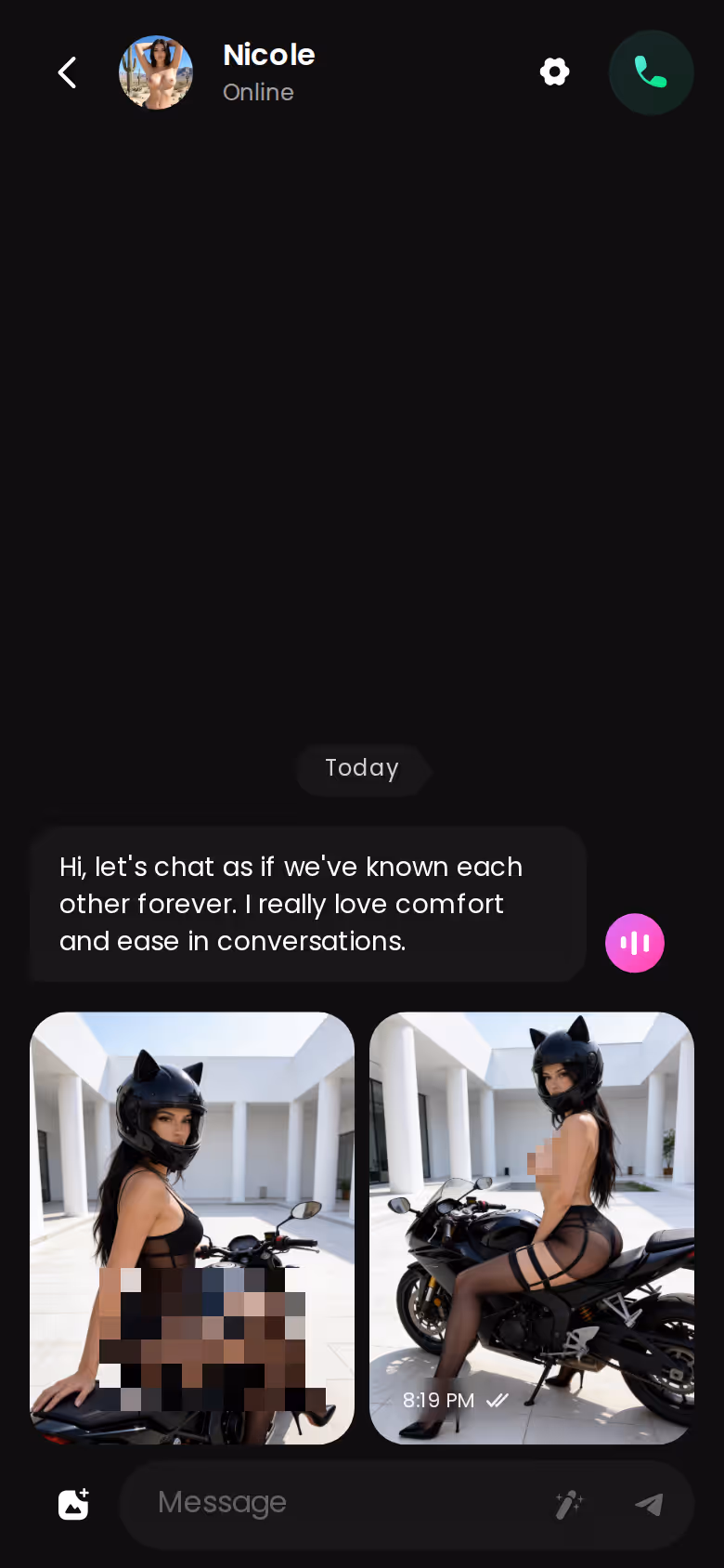 GoLove.ai chat thread on mobile — the conversation carries context instead of resetting
